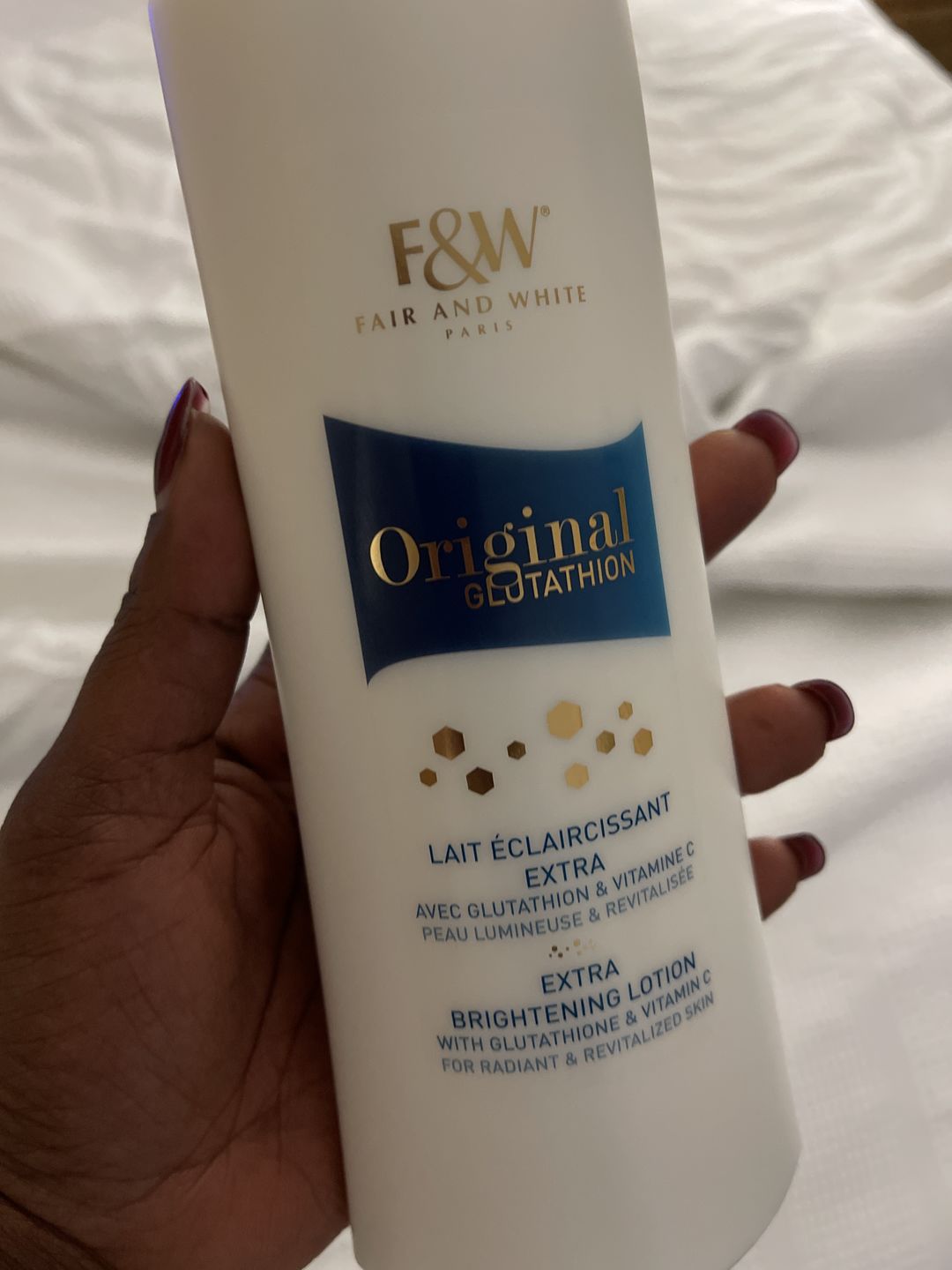 Customer photo review of Fair and White Original Glutathion Extra Brightening Lotion 500ml / 16.90 fl oz