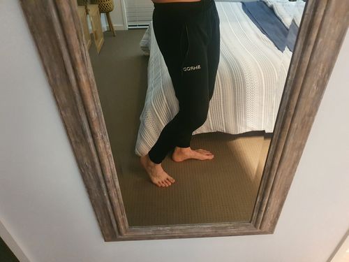 Customer photo review of SHRDD TAPERED JOGGERS -Black/White