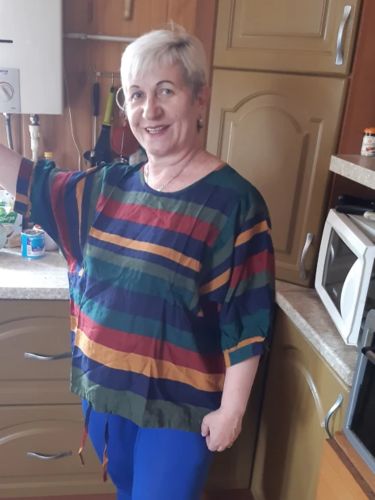 Customer photo review of Handmade o neck Batwing Sleeve linen spring clothes For Women rainbow shirts