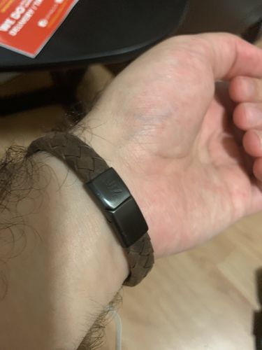 Customer photo review of 10mm Flat Italian Leather Engravable Bracelet