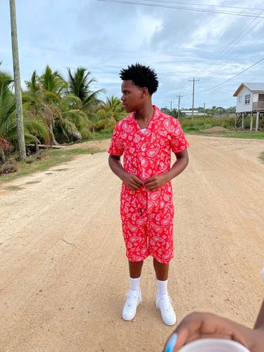 Customer photo review of Red Paisley Bandana Pattern Print Men's Short Sleeve Shirt