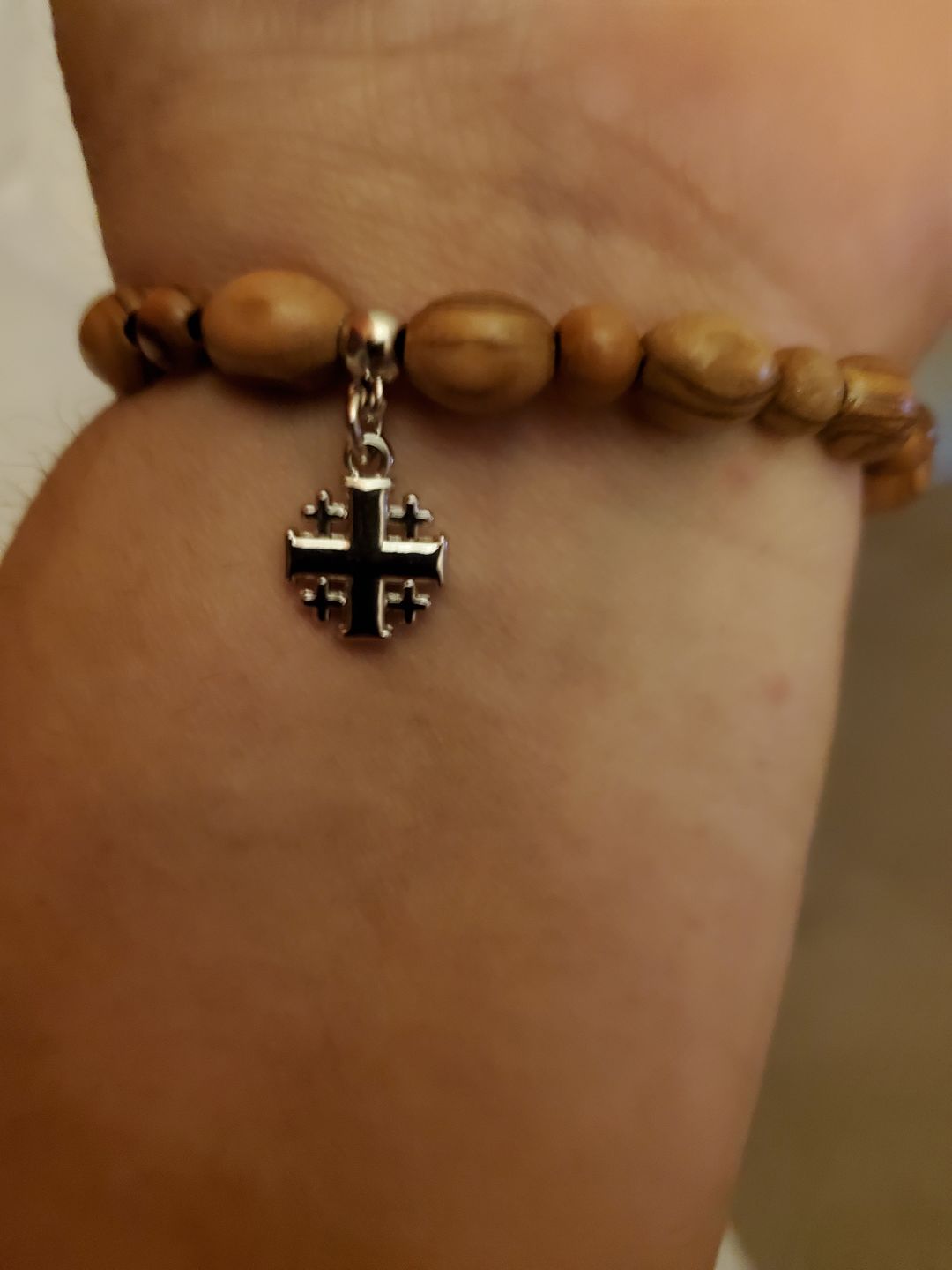 Customer photo review of Olive Wood Beads Bracelet with Pendant - Holy Land Bracelets