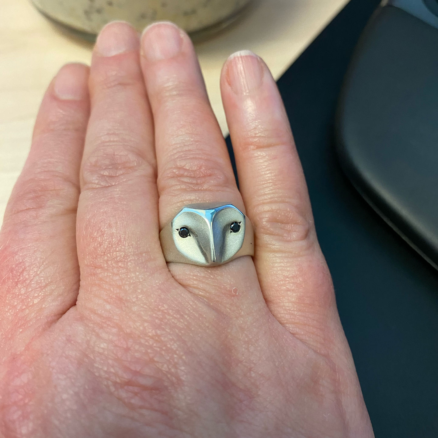 Customer photo review of Black Diamond Owl Ring