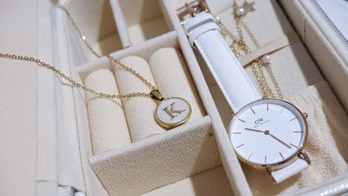 Customer photo review of Mother of Pearl Initial Necklace