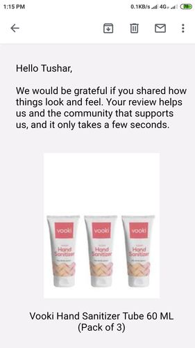 Customer photo review of Vooki Hand Sanitizer Tube 60 ML (Pack of 3)