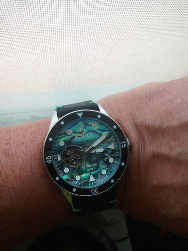 Customer photo review of Aquacy Hei Matau Cave Diver Open Heart Men's Automatic 200M Abalone Dive Watch CD.38.AB.B.L