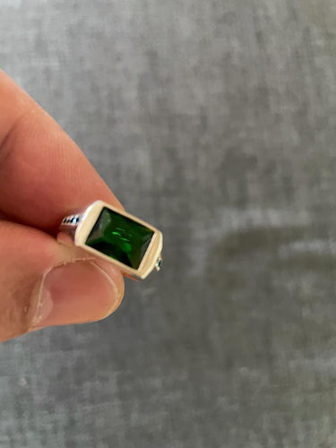 Customer photo review of Men's Emerald Ring 925 Sterling Silver Band with Blue Sapphire Accents