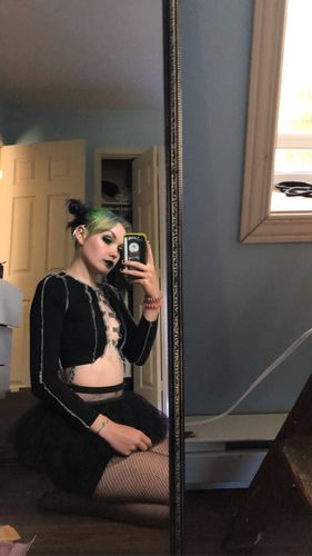 Customer photo review of Lace up long sleeve patchwork top