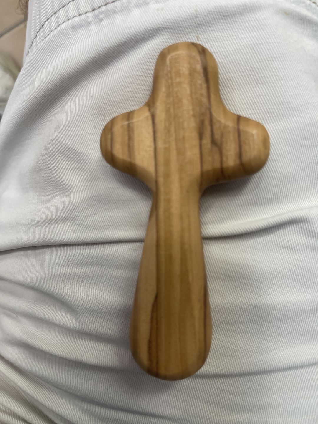 Customer photo review of Olive Wood Comfort Cross (Hand Held) - Holy Land Crosses