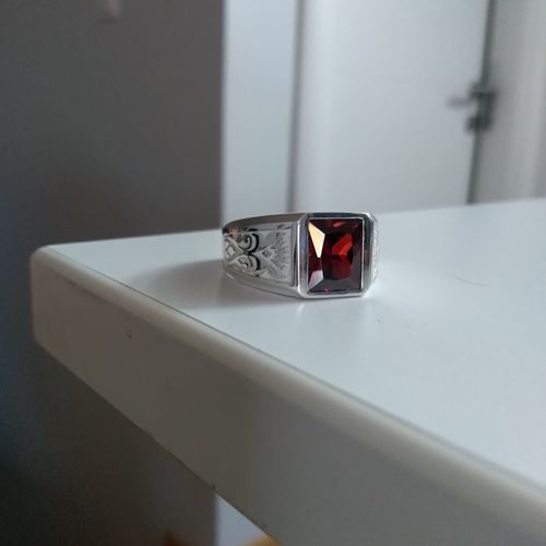 Customer photo review of 10K White Gold Male Ring with 3.40ctw Rectangular Red Ruby Gemstone