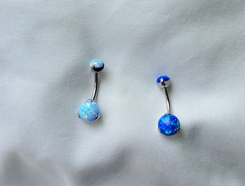 Customer photo review of 3-Piece Double Prong Opal Internally Threaded Belly Ring Value Pack