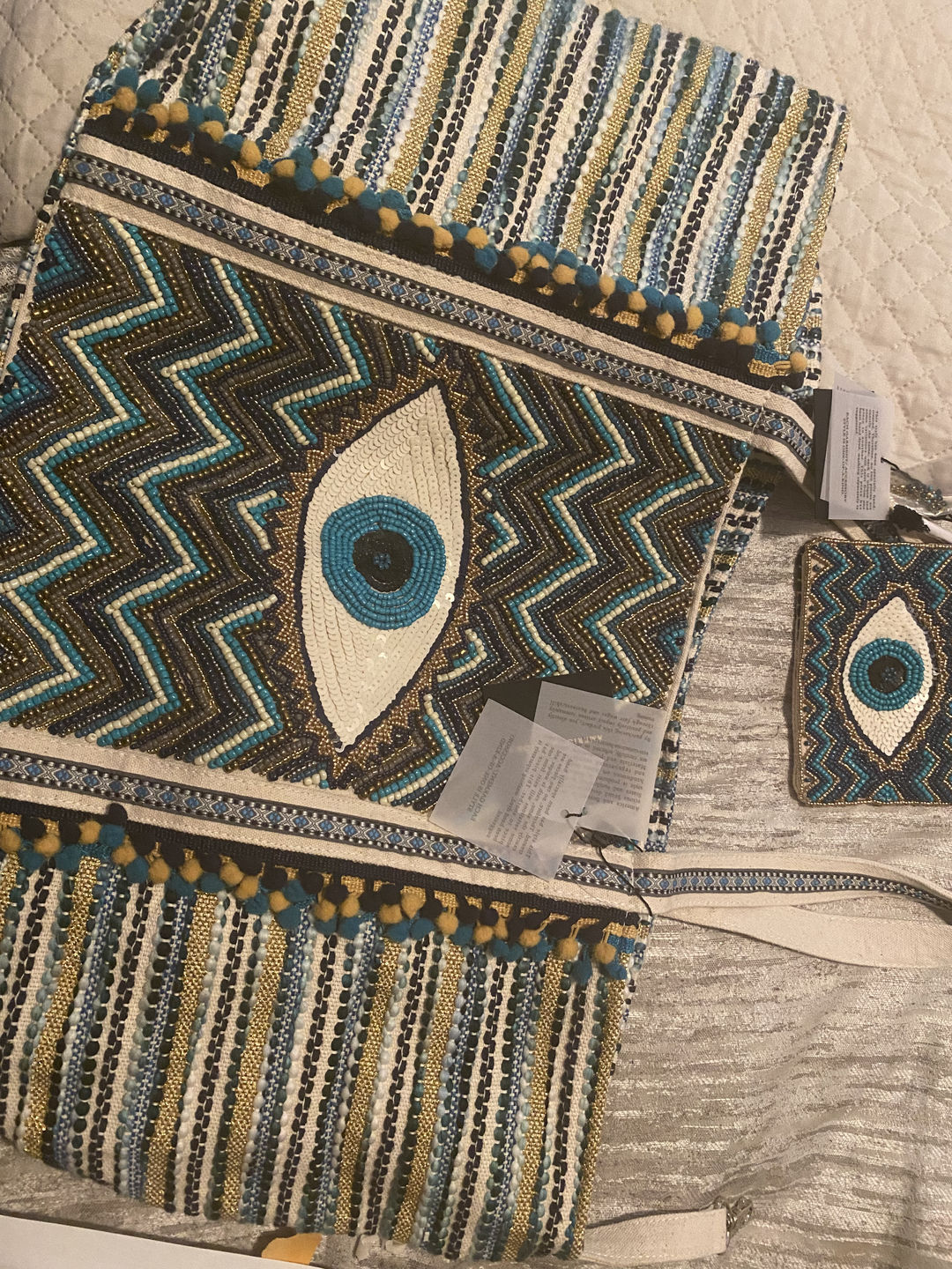 Customer photo review of Grecian Nights Evil Eye Embellished Mini Pouches