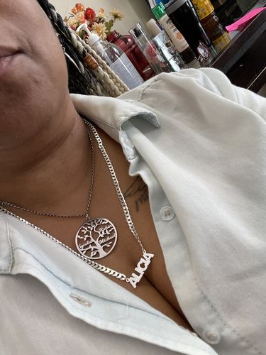 Customer photo review of Block Mini Name Necklace with Cuban Chain