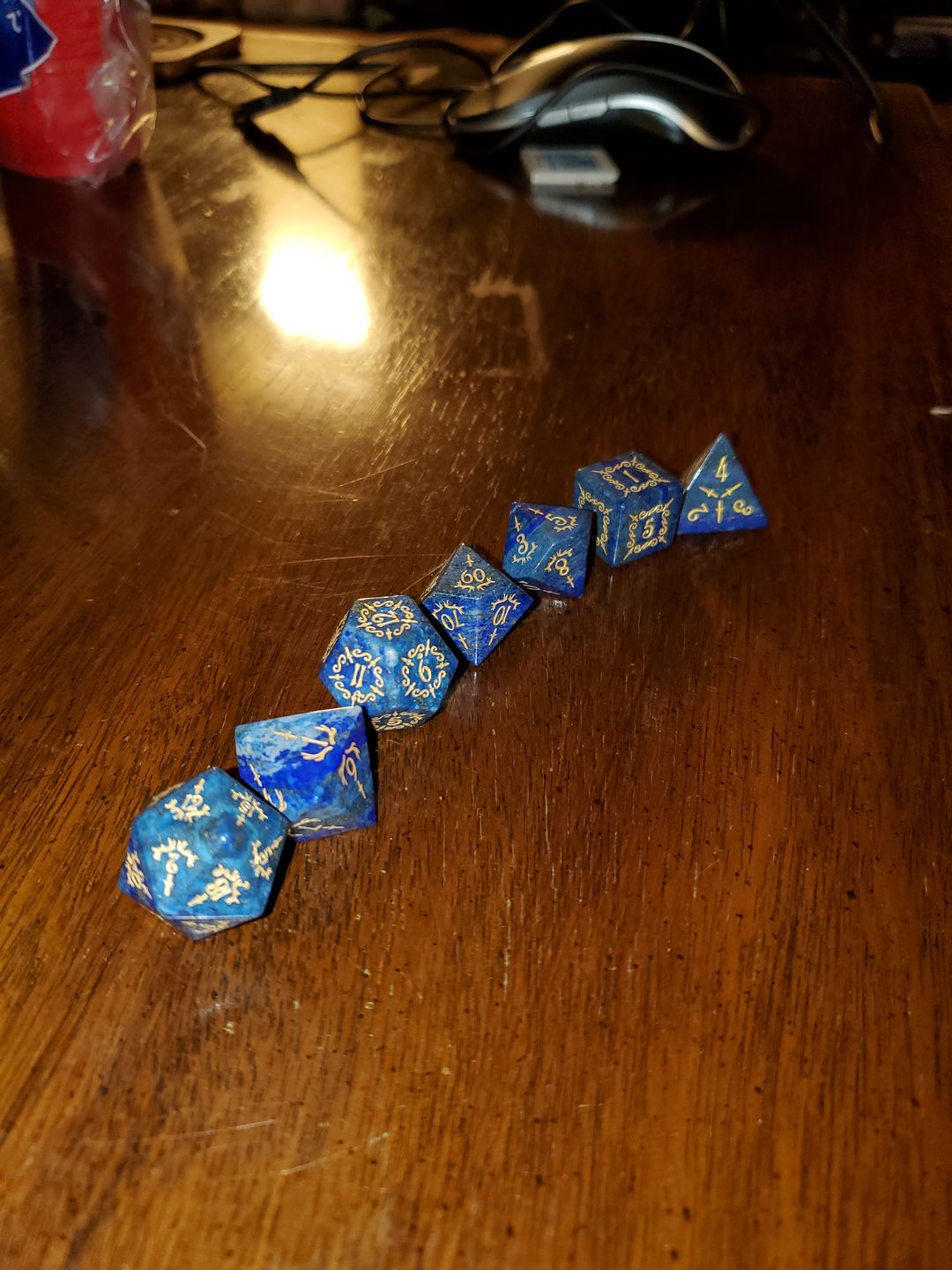 Customer photo review of URWizards D&D Rose Quartz Gemstone Engraved Dice Set Plant Vine Style