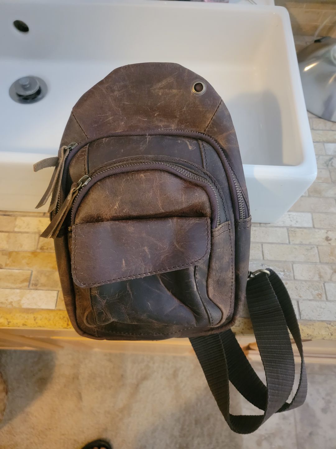 Customer photo review of Cowhide Leather Sling Bag