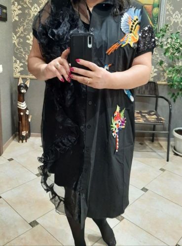 Customer photo review of Summer Woman Black Mesh Chiffon Shirt  Plus Size Dresses