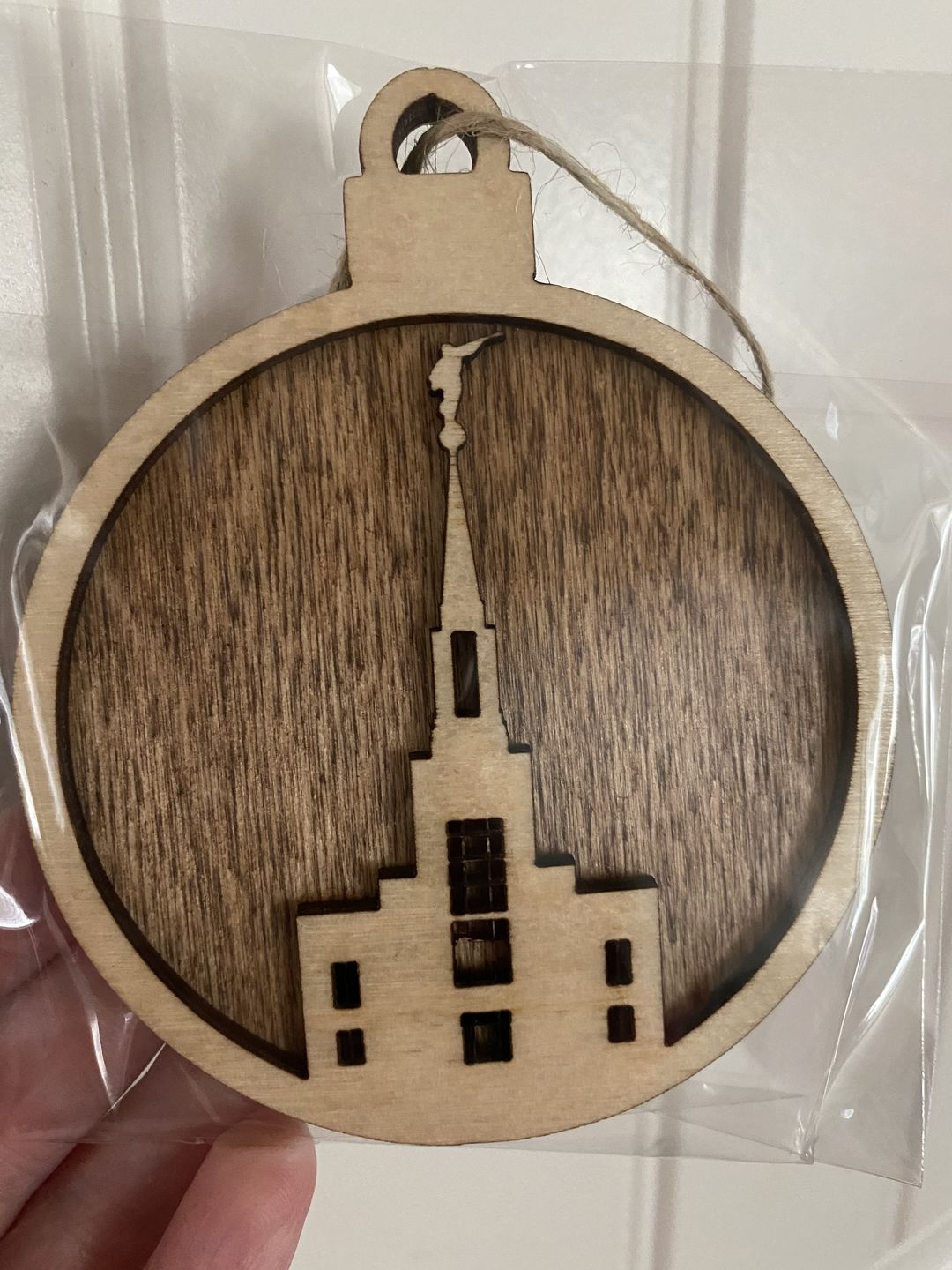 Customer photo review of Wooden Temple Christmas Ornament