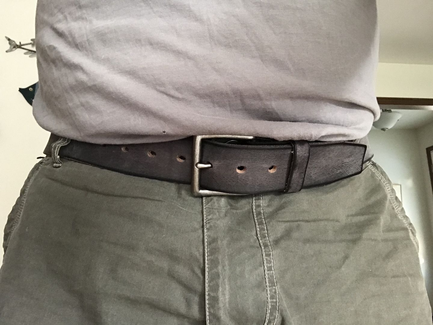 Customer photo review of The Mountain Belt - Grey Leather Belt with Charred Edges