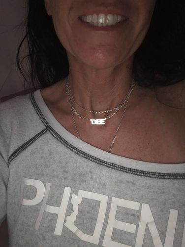 Customer photo review of Block Mini Name Necklace with Cuban Chain