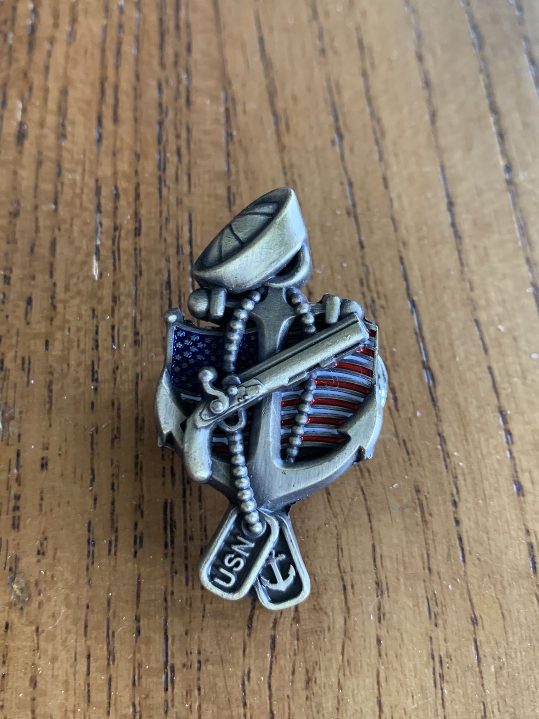 Customer photo review of US Navy Veteran Pin