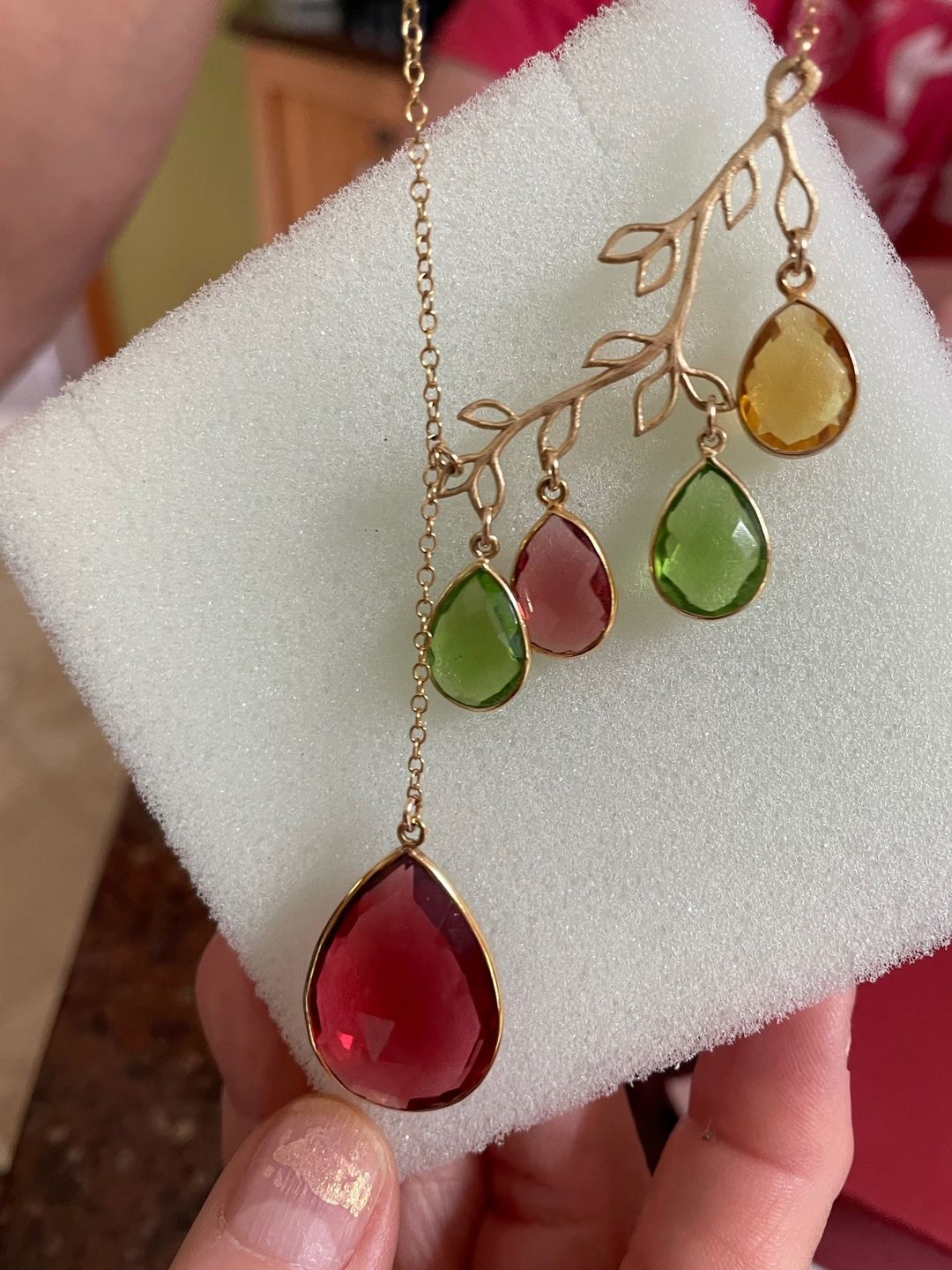 Customer photo review of Teardrop Birthstone Bezel Pendant