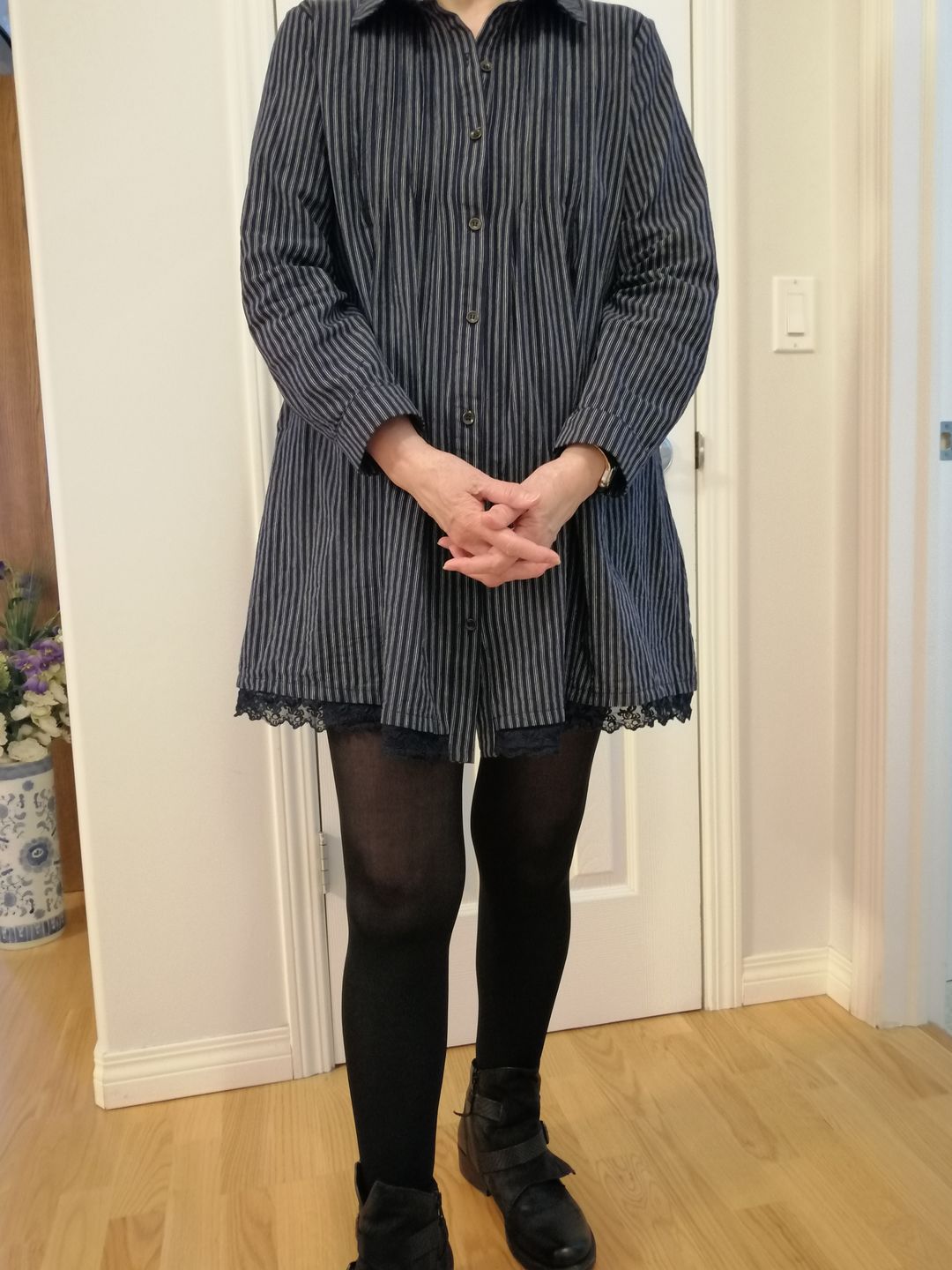 Customer photo review of Plus Size - Loose Cotton Linen Printing Lace Hem Dress