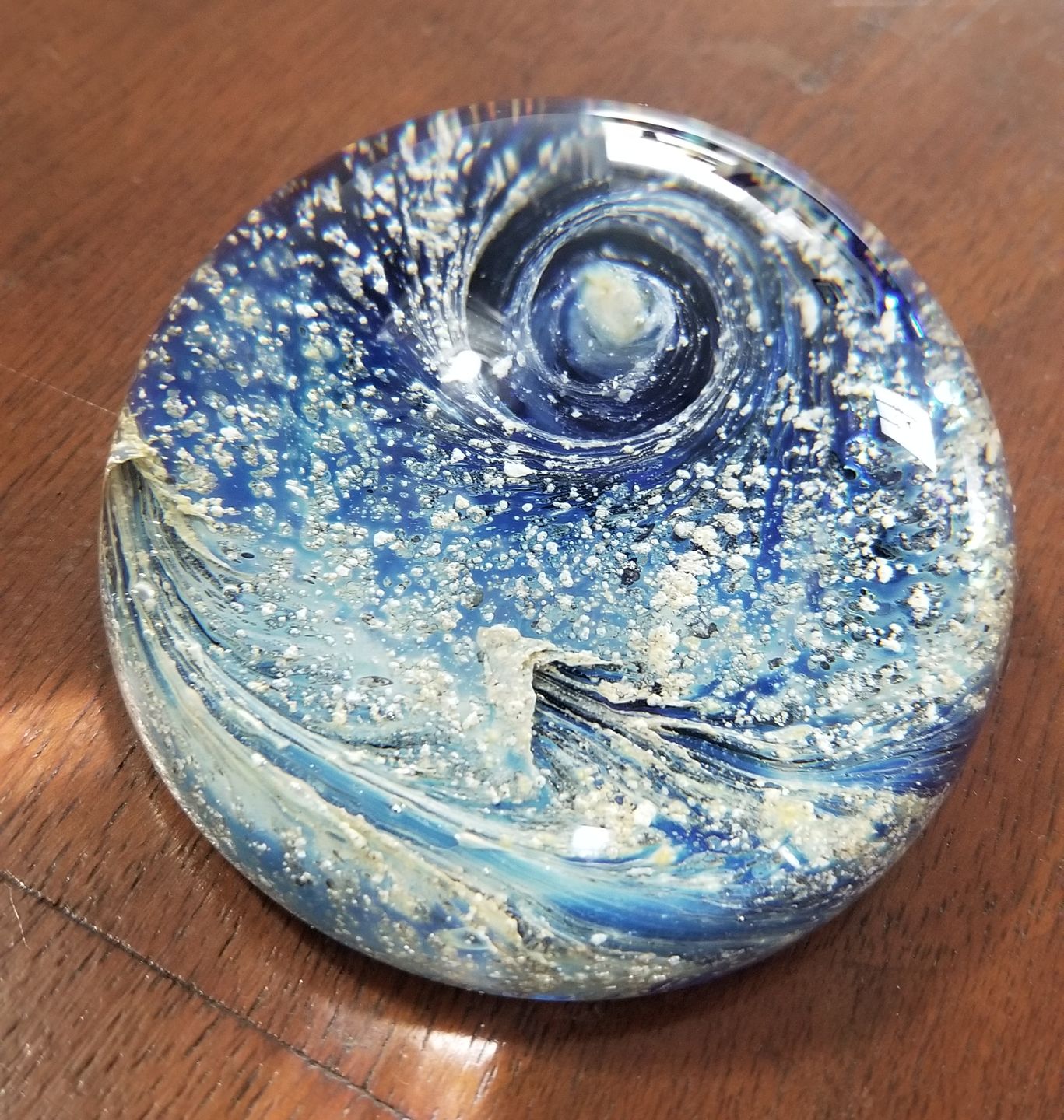 Customer photo review of Nightswirl Paperweight with Infused Cremation Ash