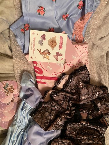 Customer photo review of Arachne Black Lace Pink Crop Top