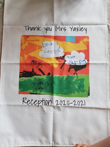 Customer photo review of Personalised Kids Drawing Thank You Teacher Tea Towel