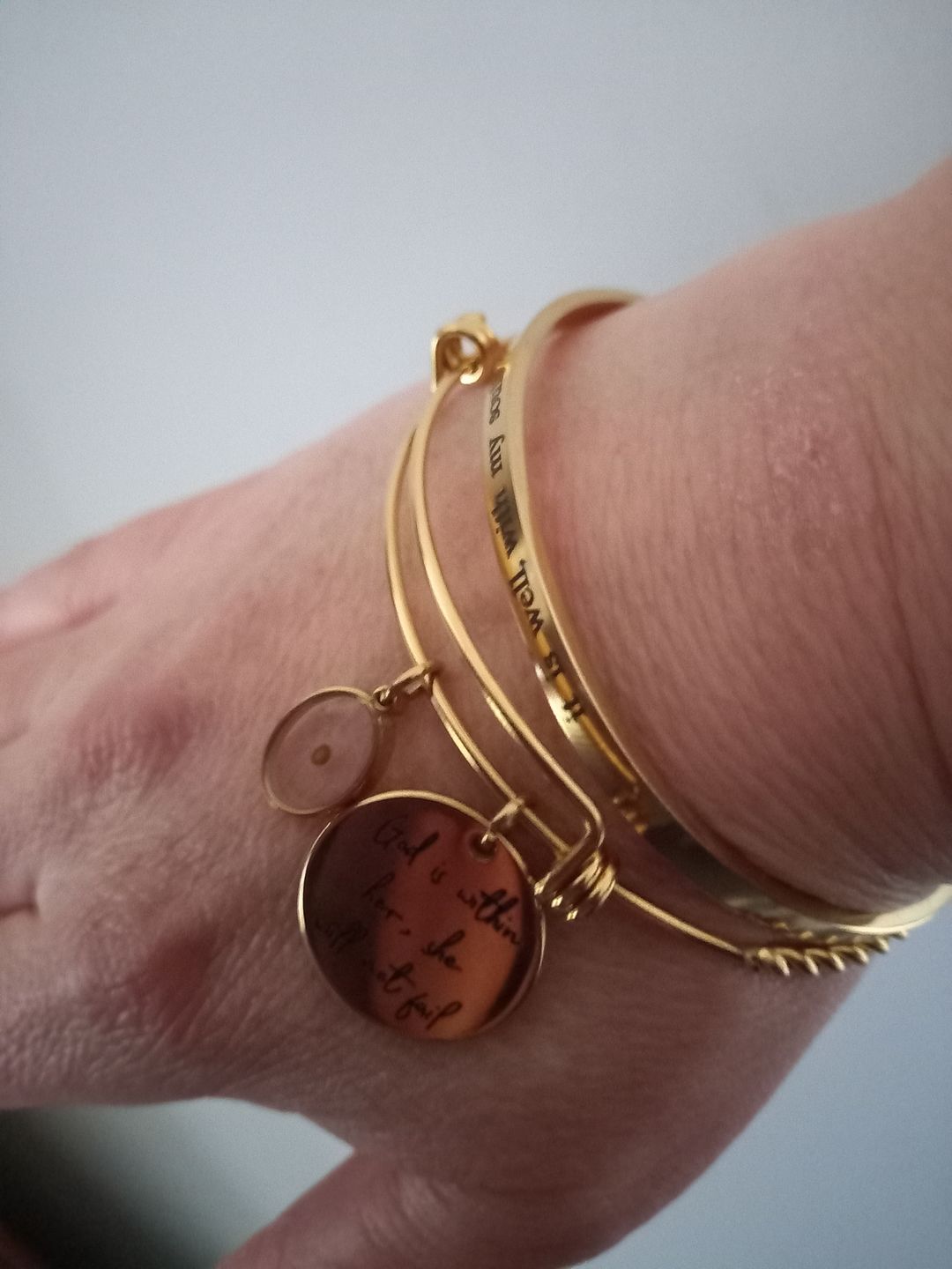 Customer photo review of God is Within Her, She Will Not Fail Bracelet