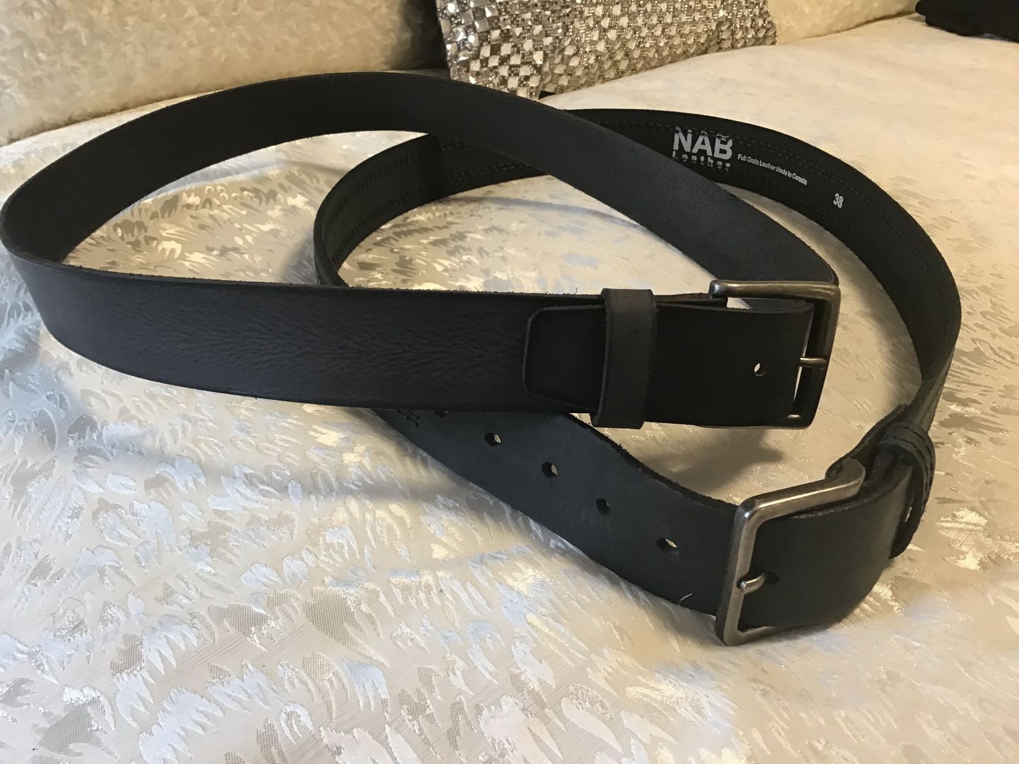 Customer photo review of The Mountain Belt - Grey Leather Belt with Charred Edges