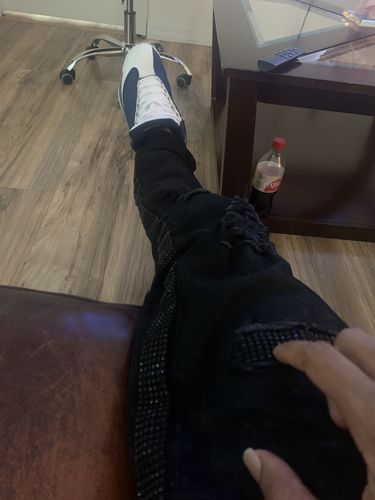 Customer photo review of Ripped Rhinestone Stripe Denim (Black-Black)