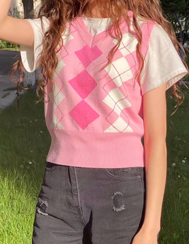 Customer photo review of Bubble Gum Pink Argyle Vest