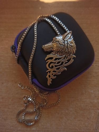 Customer photo review of Wolf Head Necklace