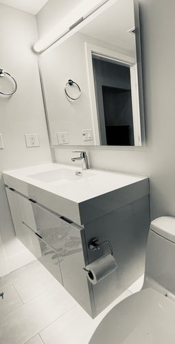 Customer photo review of Bliss 48", Kubebath High Gloss White Wall Mount Modern Bathroom Vanity