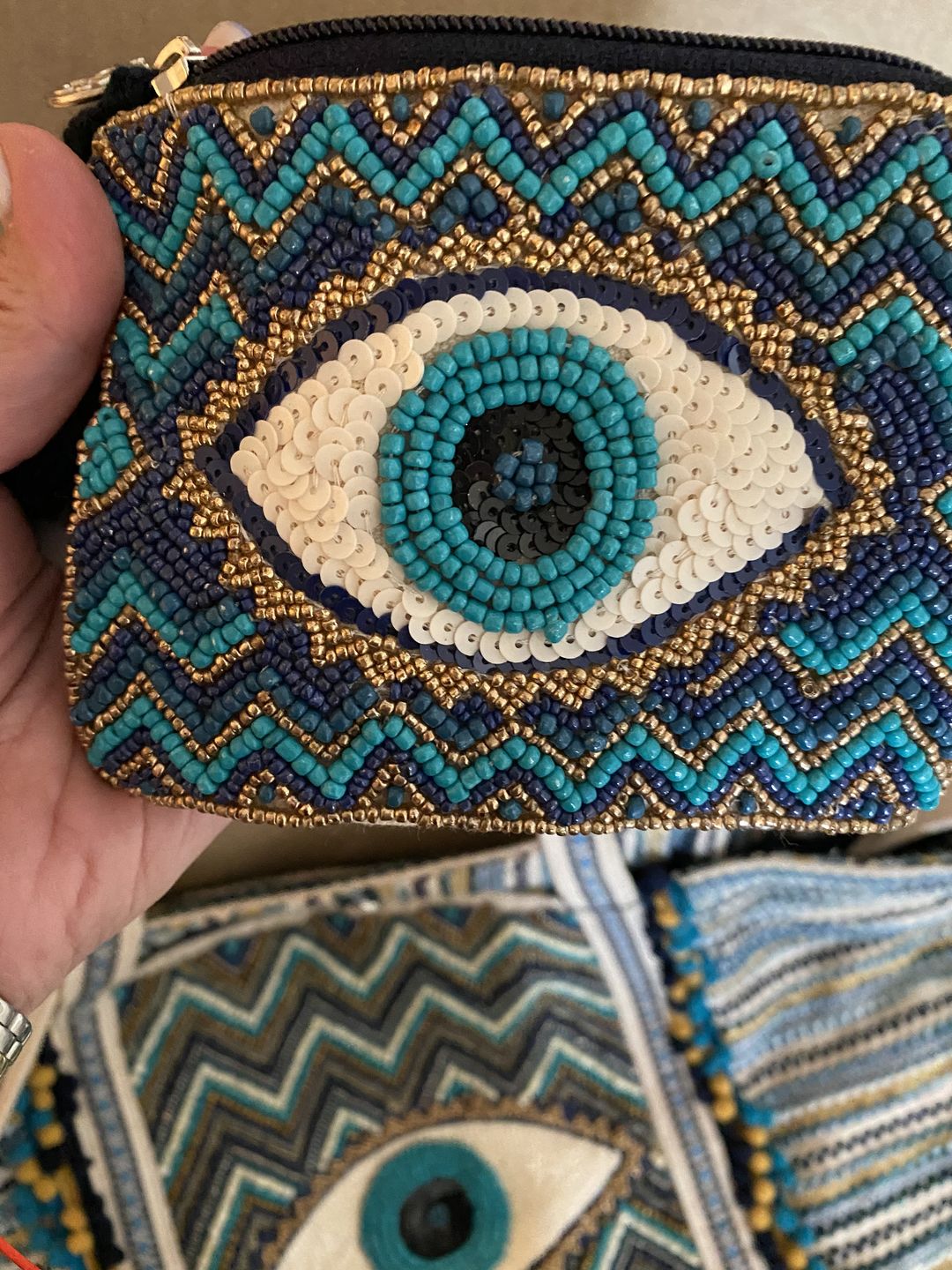 Customer photo review of Grecian Nights Evil Eye Embellished Mini Pouches
