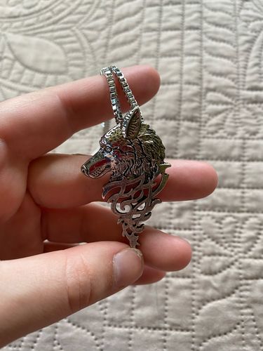 Customer photo review of Wolf Head Necklace