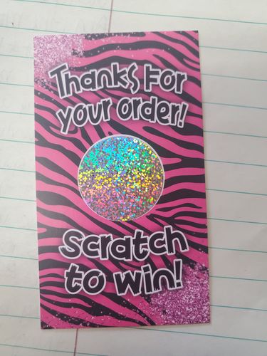 Customer photo review of Pink Zebra Striped Glitter Scratch Off Cards