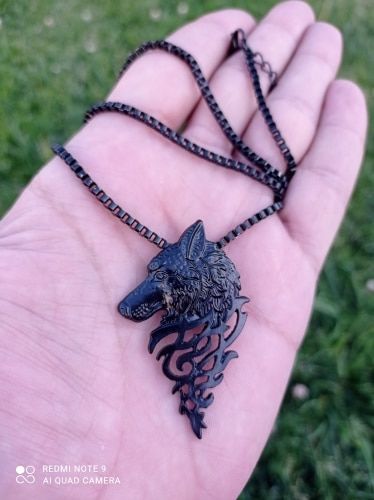 Customer photo review of Wolf Head Necklace