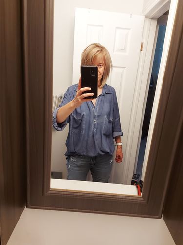 Customer photo review of Oversized Boyfriend Shirt (Navy Blue)