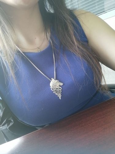 Customer photo review of Wolf Head Necklace