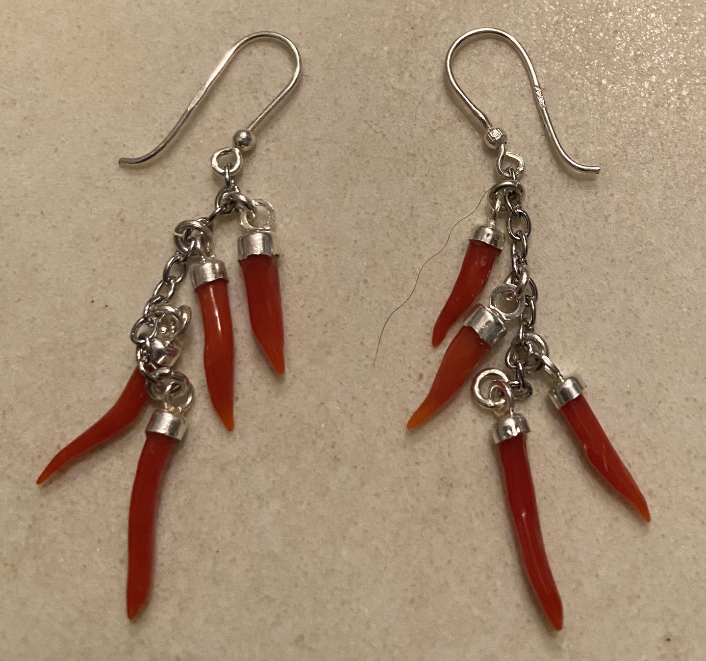 Customer photo review of Orecchini Corno Portafortuna, Corallo rosso ed Argento 925