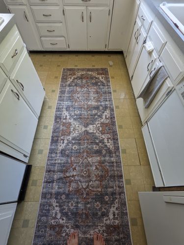 Customer photo review of Distressed Vintage Cezanne Rabbit Gray Inca Gold Runner Rug