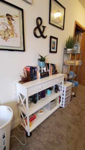 Customer photo review of Console Table Sofa Table Entryway Table 3 Tiered Sofa Table Classic X Design with Drawer, Entryway Hall Table, Narrow Easy Assembly White