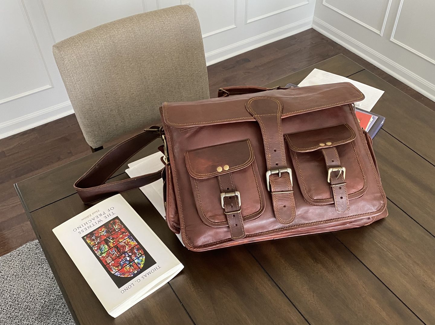 Customer photo review of Top Grain Leather Briefcase Bag