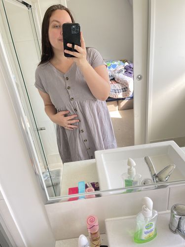 Customer photo review of Linen Maternity Shift Dress