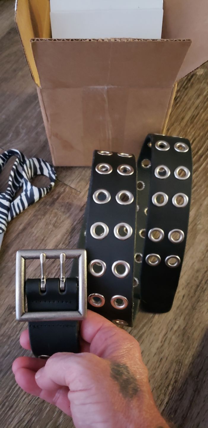Customer photo review of The Brixton Belt - Black Double Grommet 100 % Full Grain Leather Belt