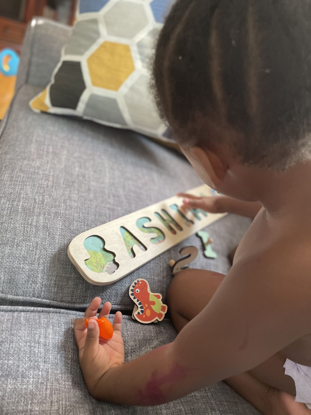 Customer photo review of Boy Dinosaur Name Puzzle