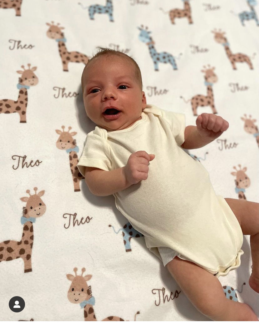 Customer photo review of Giraffe Fleece Personalized Baby Boy Blanket