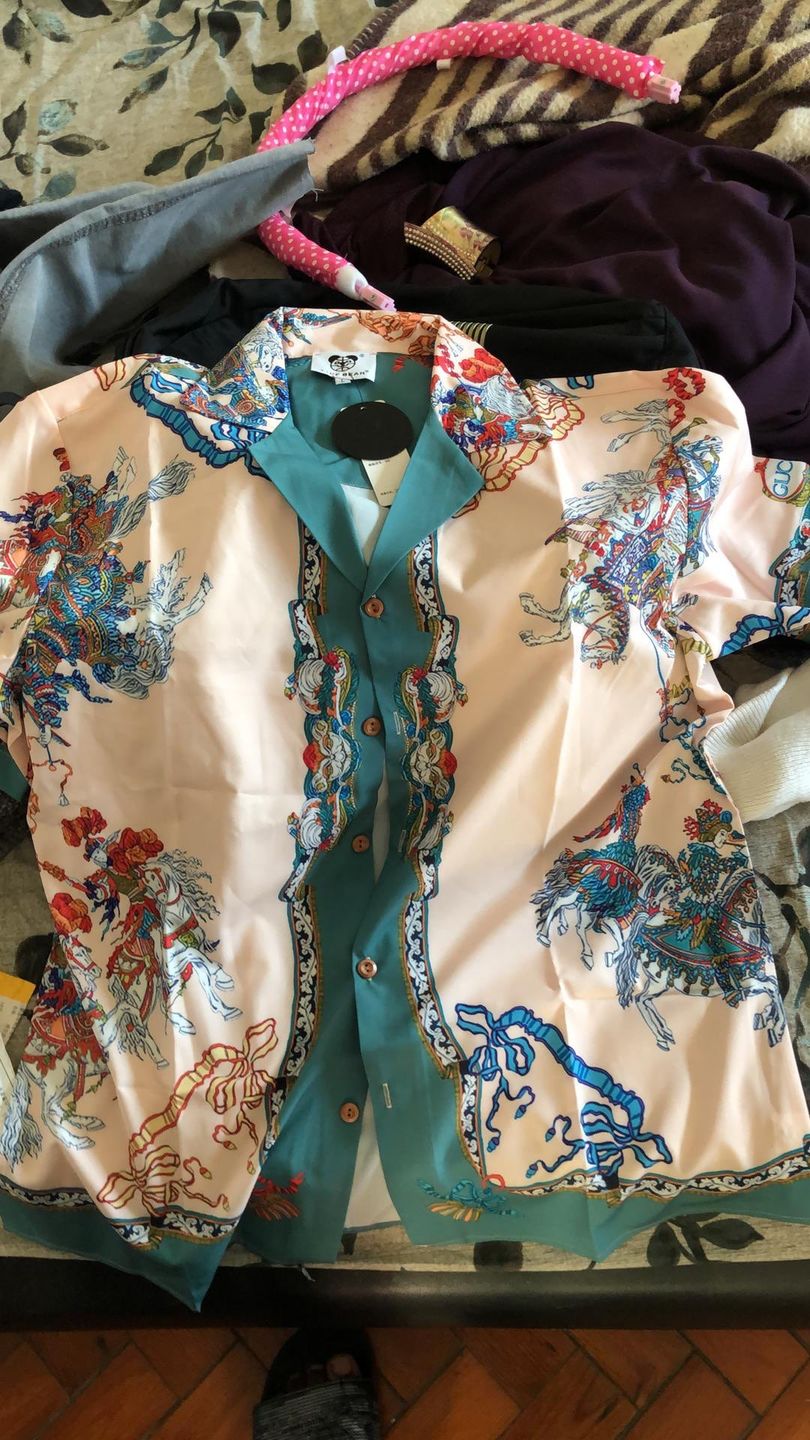 Customer photo review of salmon milan button up tee